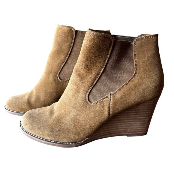 Lucky Brand Shoes - Lucky Brand Ankle Boots Women's Size 8 Tan Leather Suede Wedges Chelsea
